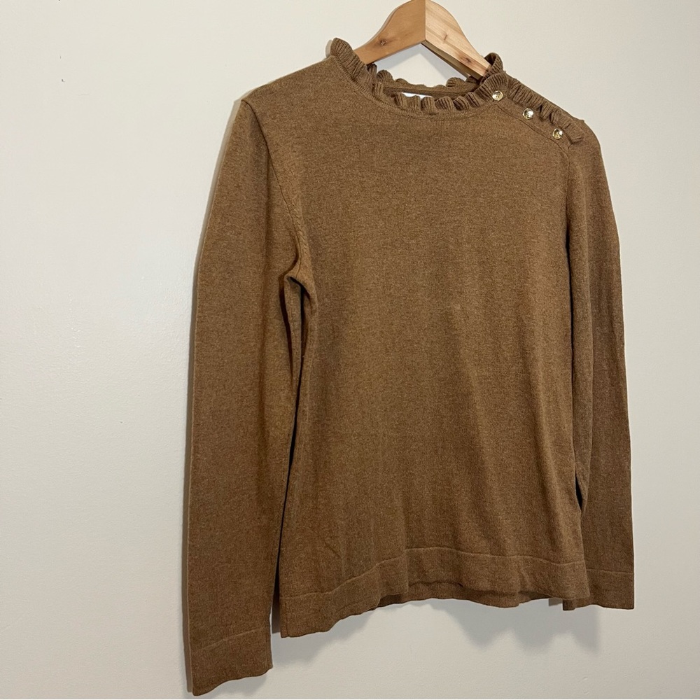 J. Crew Factory Cotton Ruffle Sweater With Buttons - Picture 3 of 11